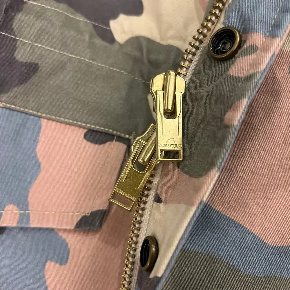 Zadig & Voltaire Kayak Camo Military Jacket Pastel Cotton Canvas Size Small - Picture 11 of 12